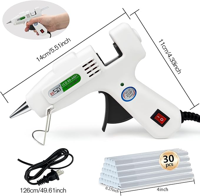 Krightlink Hot Glue Gun Kit with 30 Glue Sticks, Fast Preheating Hot Melt, High Temp for School Crafts DIY Arts and Quick Home Repairs (20w)