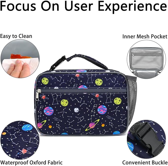 GYEUKHAM Insulated Lunch Box for School, Thermal Reusable Durable Freezable Lunch Bags for Kids Boys Girls Men Women - Small Soft Cooler Portable Lunch Tote Kit for Work Picnic Travel,Constellation
