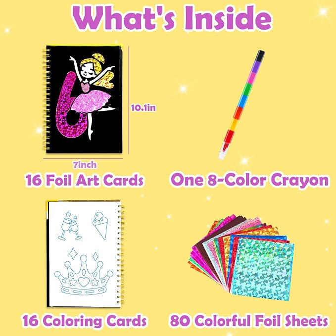 FUNNYB&G Mess-Free Foil Art Craft for Kids Ages 4-10, Kids Birthday Gift
