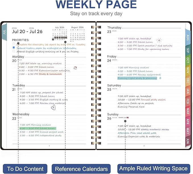 Planner 2026-2027, Weekly and Monthly Academic Planner, July 2026 - June 2027, Hardcover Calendar Agenda Book for School Year Planning, School Supplies for Teacher and Student, Letter Size(8.5'' x 11'')