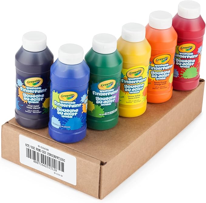 Crayola Washable Finger Paints (6ct), Teacher Classroom Must Haves, Toddler Paint Set, Nontoxic Finger Paint for Kids, Arts & Crafts Supplies for Toddlers [Amazon Exclusive]