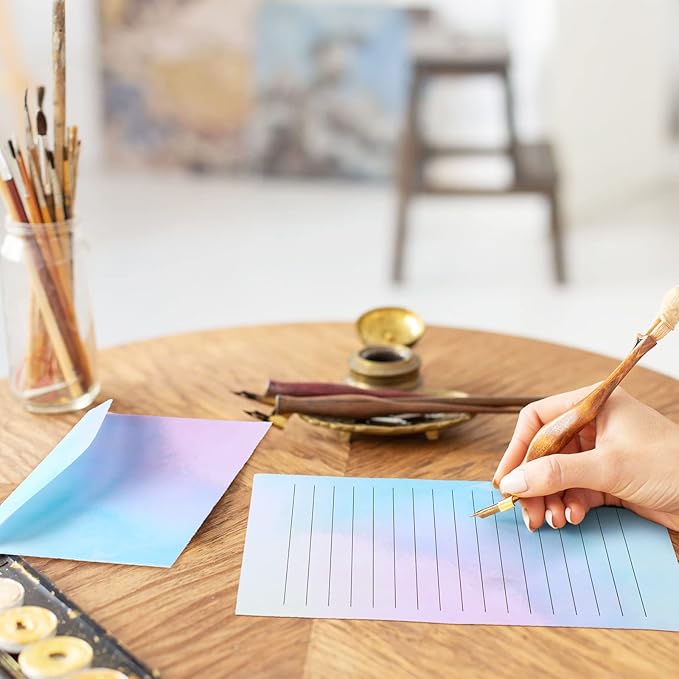 Geyee 200 Pieces Watercolor Stationary Paper and Envelopes Include 100 Lined Sheets and Envelopes, 5. 5 x 8. 25 Inch Double Sided Printing Letter Writing Paper with Mailers(Watercolor)
