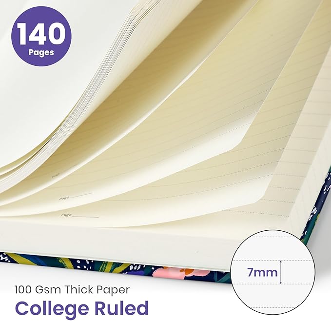 Taja Lined Spiral Journal Notebook for Women, Pretty College Ruled Notebook for Work & Note Taking, A5 Hardcover Journal for Writing, Cute Aesthetic 140 Pages, Petal Rhythm