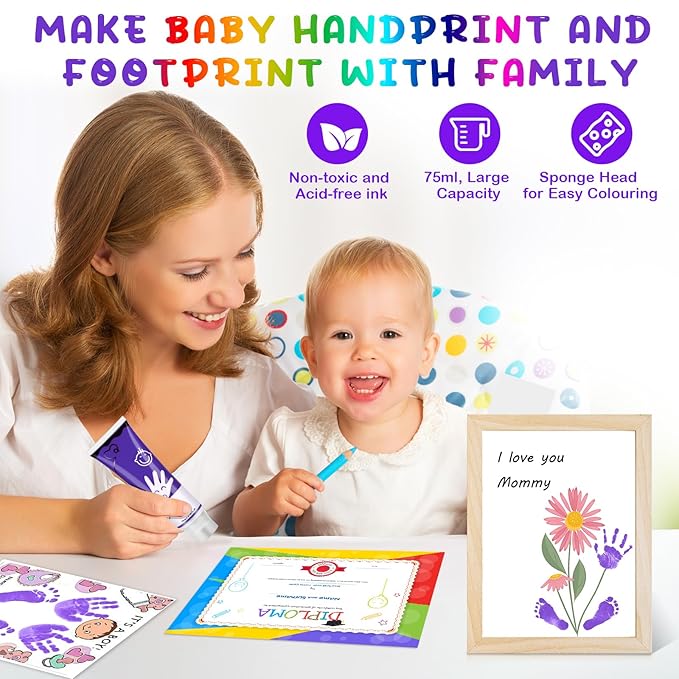 Baby Hand and Footprint Paint with Sponge Head, 2.54 fl oz, Non-Toxic & Acid-Free, Washable Baby Safe Paint for Newborn Keepsakes, Dog Nose & Paw Prints, Ideal New Mom Gift - Purple