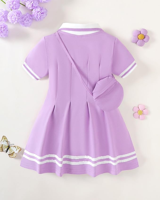 Renotemy Infant Baby Girl Dress Toddler Girls Summer Clothes School Outfits Cotton Short Sleeve Polo Dresses with Bag 12M-5T