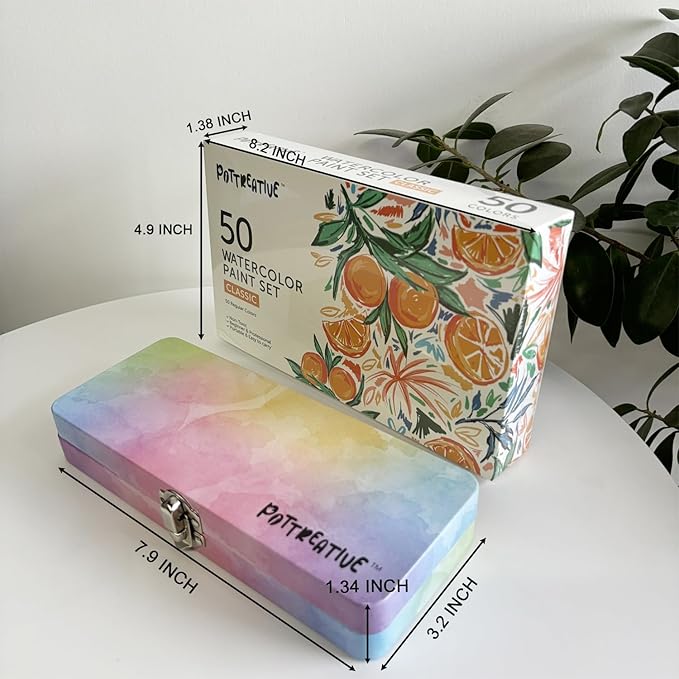 50 Solid Watercolor Paint Set, Built-in Palette with 6 Detailed Brushes, Non-toxic Portable Travel Set for Beginners, Artists, Painting Gift for Classroom, Festivals, Birthdays, Holidays