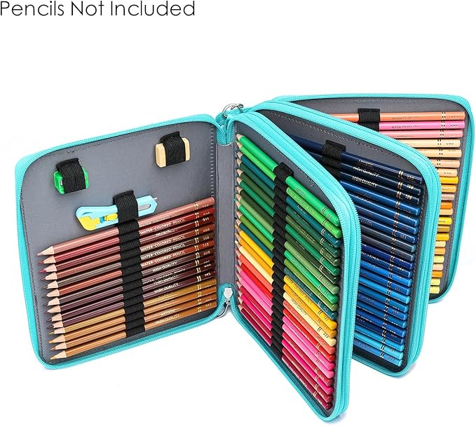YOUNGCOL Deluxe PU Leather Colored Pencil Case - 120 Slots Pencil Holder with Handle Strap Large Capacity Pencil Organizer