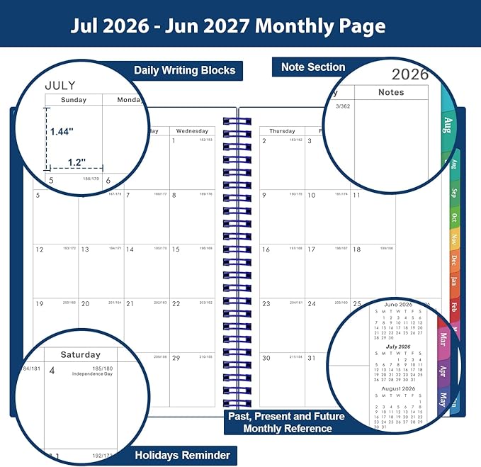 Planner 2026-2027 - 2026-2027 Planner Weekly and Monthly with Tabs, July 2026 - June 2027, 6.25" × 8.3", Strong Twin-Wire Binding
