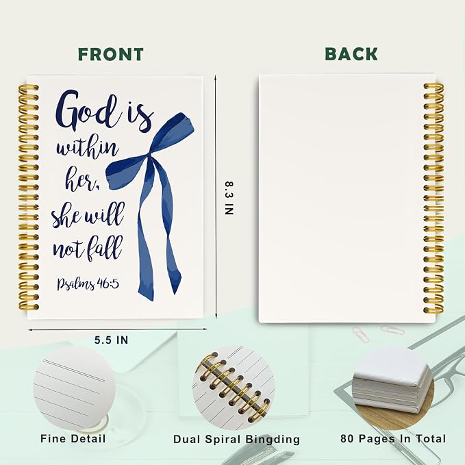 JKMBN Navy Blue Christian Bible Study Spiral Notebook Jouranl for Women