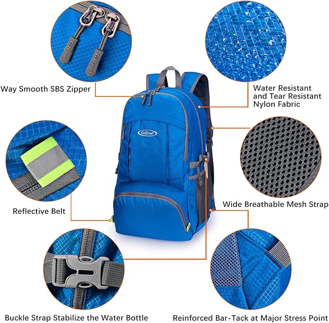 G4Free Lightweight Packable Hiking Backpack, Waterproof Travel Daypack