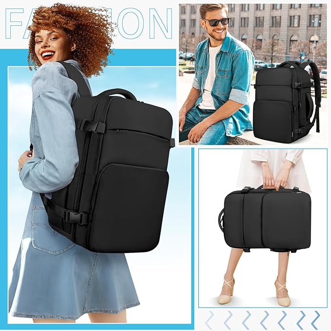 ZOMFELT Travel Backpack for Women Men, Carry on Backpack, TSA 15.6 inch Laptop Backpack Flight Approved, Personal Item Travel Bag Nurse Bag Casual Daypack for Weekender Business Trip, Black