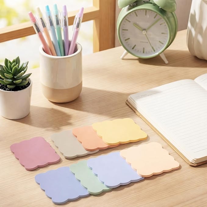 Eaasty 8 Pack Scalloped Aesthetic Sticky Notes Bulk Morandi Colors Cute Wavy Self Sticky Note Pads 3" x 3" Blank Note Pads for Back to School Office Supplies 240 Sheets