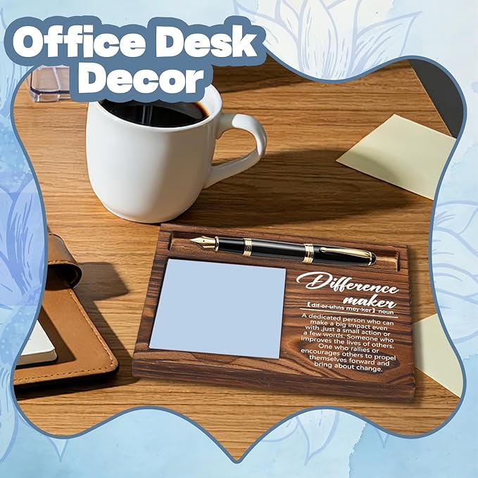 FOUGSTA Appreciation Gifts for Women, Difference Maker Gifts for Women, Inspirational Office Decor Present for Friend, Wooden Notepad Pen Holder With Inspirational Quotes,16.5 x 12 x 1.5 cm,XXN6