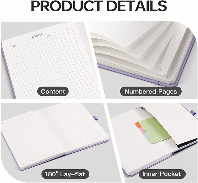 EMSHOI Lined Journal Notebook, 192 Numbered Pages, A5 Size (5.7'' x 8.3'')