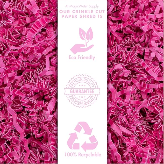 MagicWater Crinkle Cut Paper for Gift Baskets - 1LB - Pink - Perfect for Shredded Paper Filler, Basket Filler, Gift Boxes, Bridesmaid Gifts, Halloween Stuffers & More – Ideal for All Occasions