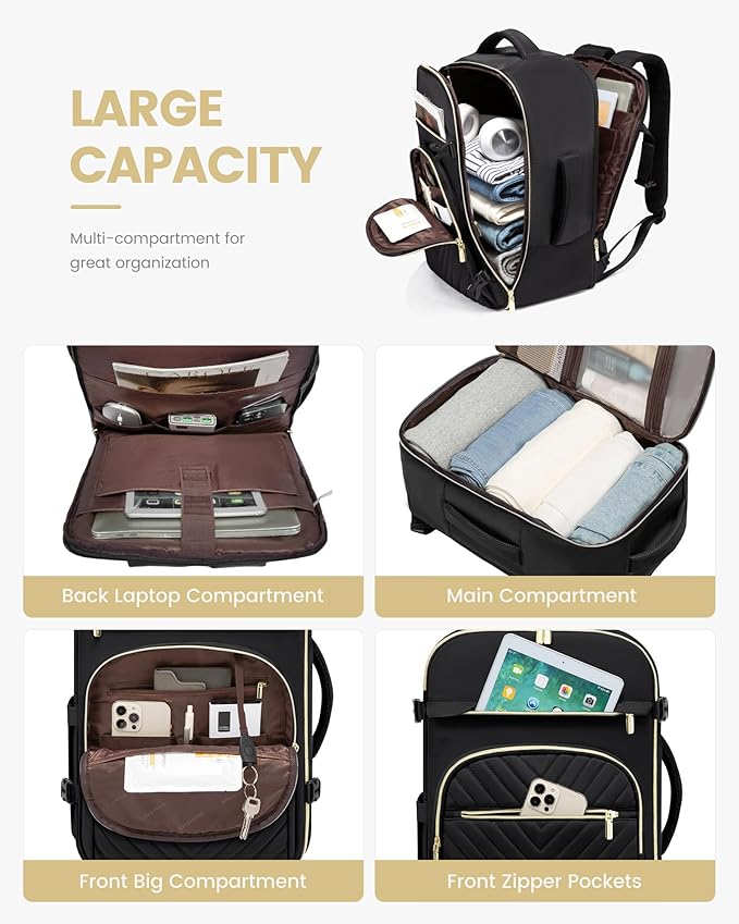 LOVEVOOK Large Travel Backpack for Women, 50L Carry on Backpack for Airplanes, TSA Personal Item Travel Bag for Women fits 18" Laptop, Waterproof Carry on Bags with 4 Packing Cubes