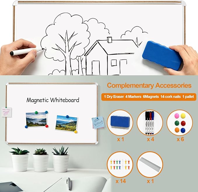 Large Magnetic White Board for Wall,Aluminum & Cork Strip Frame Whiteboard for Office,Presentation Dry Erase Board Wall Mount,Large Whiteboard for School Classroom Huge Whiteboards (60" W x 48" H)