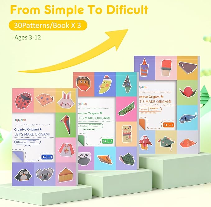 Origami Paper Kit for Kids Ages 5-8 8-12 Easy-Fold Set with Guide Book ,90 Patterns for Beginners Paper Craft Supplies,Ideal for Classroom Art, Birthday Holiday Children’s Day DIY Gifts for Kids