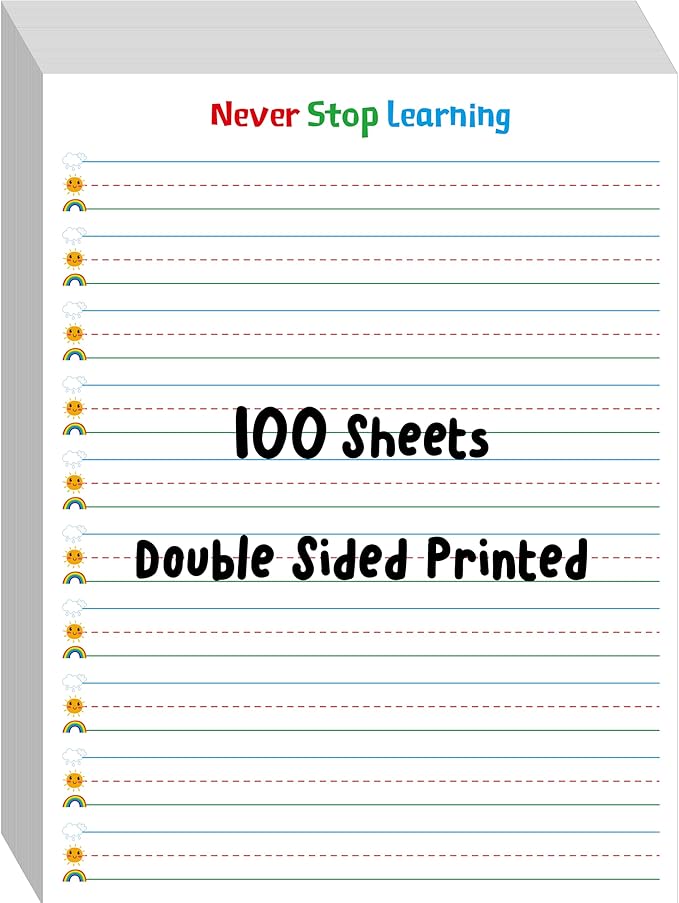 100 Sheets Ruled Writing Paper, Double-Sided Printing Skip-A-Line Ruled Writing Paper with Dotted Lines 1” Line Spacing Handwriting Practice Paper for Kindergarten Toddlers Kids (8” x 10.6”)