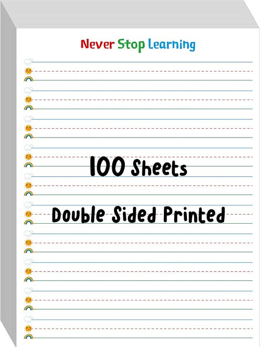 100 Sheets Ruled Writing Paper, Double-Sided Printing Skip-A-Line Ruled Writing Paper with Dotted Lines 1” Line Spacing Handwriting Practice Paper for Kindergarten Toddlers Kids (8” x 10.6”)