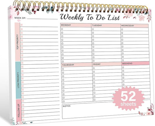 Weekly To Do List Notepad with 52 Undated Sheets（8.5"×11"）- Weekly Desk Planner Pad with Spiral Binding for Women & Man, Office, School and Home Personal Organizer