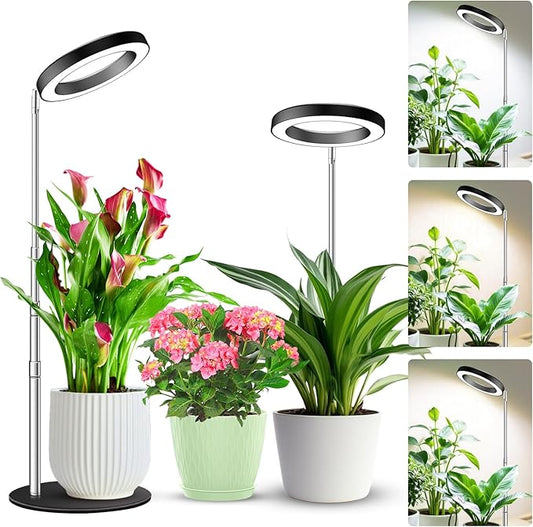 Kullsinss 6.3in Plant Lights for Indoor Growing, 80 LEDs Full Spectrum | Black Desk Plant Light with 2 Mounting Options, 6/12/16H Timer & 5 Dimmable Levels, 37in Height Adjustable Grow Lamp, 2-Pack