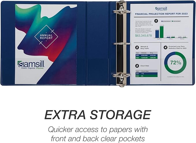 Samsill Durable 4 inch 3 Ring Binder, D Ring Binder, 100% Recycled Chipboard, Blue