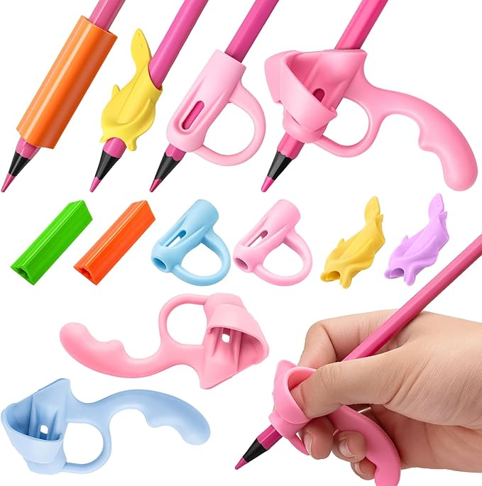 8PCS Pencil Grippers for Kids Handwriting, 4-Stage Ergonomic Pencil Grips, Step-by-Step Training & Posture Correction Tool for Children & Preschoolers, Silicone Finger Grip Aid to Fix Bad Habits