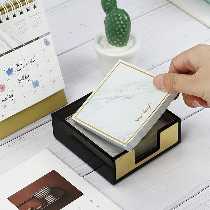Acrylic Black and Gold Sticky Note Holder 3.7"¡Á3.7 Sticky Note Dispenser for Desk Cute Memo Notepad Holder for Office Supplies