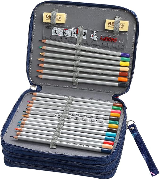 Portable Colored 72 Slots Pencil case Organizer with Printing Pattern for Watercolor Pens or Markers, Pencil Case Organizer for Artist