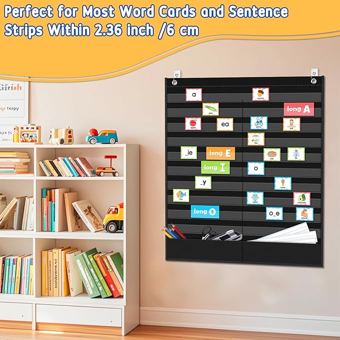 AKAYOK Daily Schedule Pocket Chart - Clear 19 Pocket Chart for Classroom with 22 Reusable Dry-Erase Cards | Perfect for Flash Cards/Sentence Strips/Cleaning Schedule and Checklist/Calendar Cards