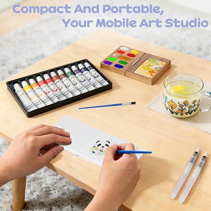 Mini Watercolor Paint Set，Travel Watercolor Set，Portable Watercolor Kit，Pocket Artist Water Color Travel Set with Include Paint, Brush and Picture Album for Beginners Artists Painting Enthusiasts
