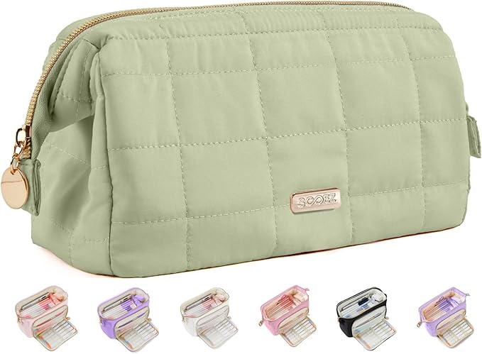 Sooez Large Pencil Case Pouch, Soft Pencil Bag with Zipper, Pen Bag Wide Opening, School Supplies Cute Pencil Case for Girls Boy Men Women, Green