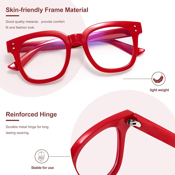 Madison Avenue Blue Light Blocking Glasses Oversized Fashion Blue Light Glasses for Women Anti Eyestrain & UV Protection Computer Eyeglasses (Red)
