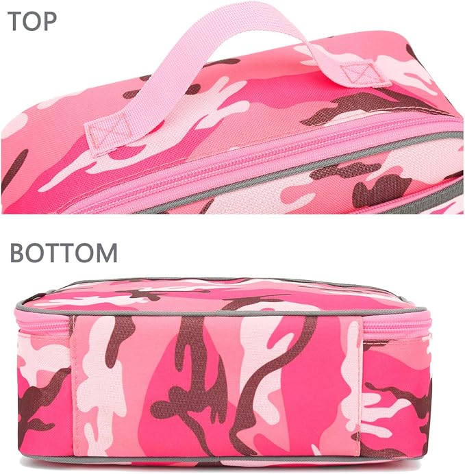 FlowFly Kids Lunch box Insulated Soft Bag Mini Cooler Back to School Thermal Meal Tote Kit for Girls, Boys, PinkCamo
