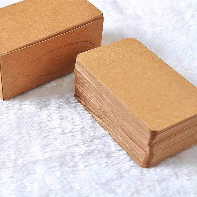 VANRA 300 Small Blank Cards 3.5x2 inches Color Cardstock Study Flash Cards Index Cards, Unruled with Rounded Corners (Kraft Brown, 300/Pack)