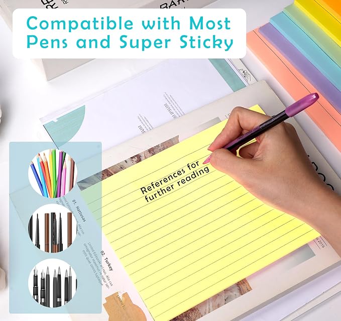 Large Sticky Notes 8×6 in,400 Sheets,No Ink Bleed-Through,Home/School