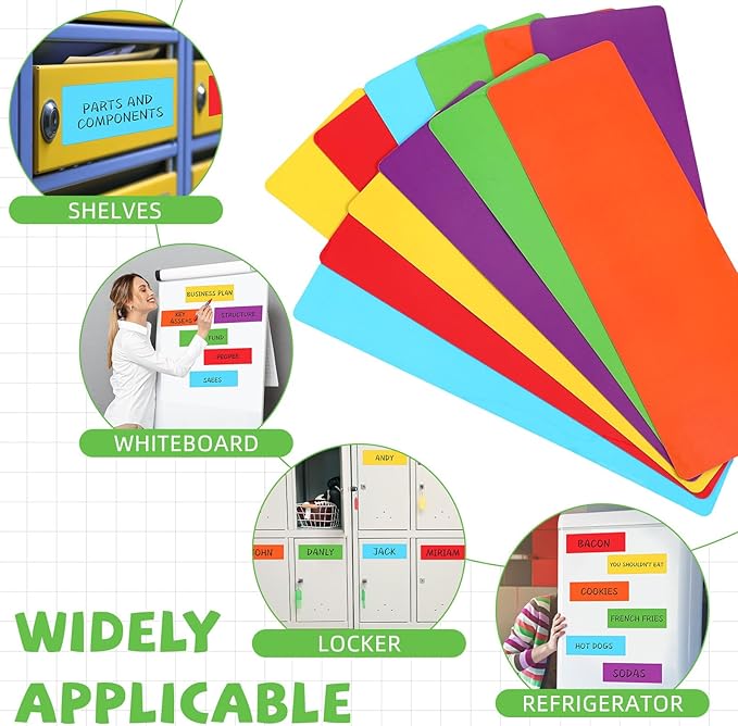 12 Pcs Large Magnetic Dry Erase Labels for Classroom, 12 x 4 Inch Rectangle Magnetic Name Plates Label Flexible Magnet Stickers for Whiteboards Refrigerator(Rainbow Color,Style 1)