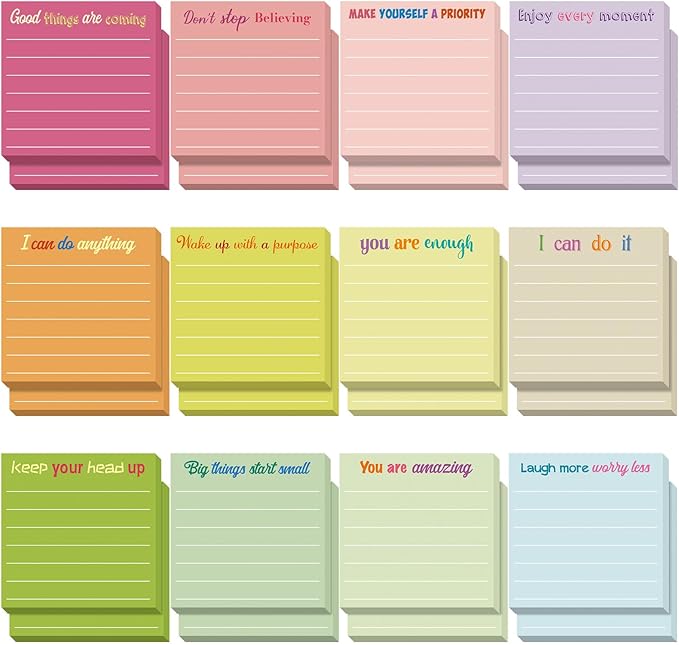 Yinder 24 Pcs Inspirational Sticky Notes Cute Motivational Sticky Notes Pad End of Year Employee Appreciation Gifts Bulk for Teacher Nurse Coworkers Office Supplies 3 x 3'' (Inspire,Macaron)