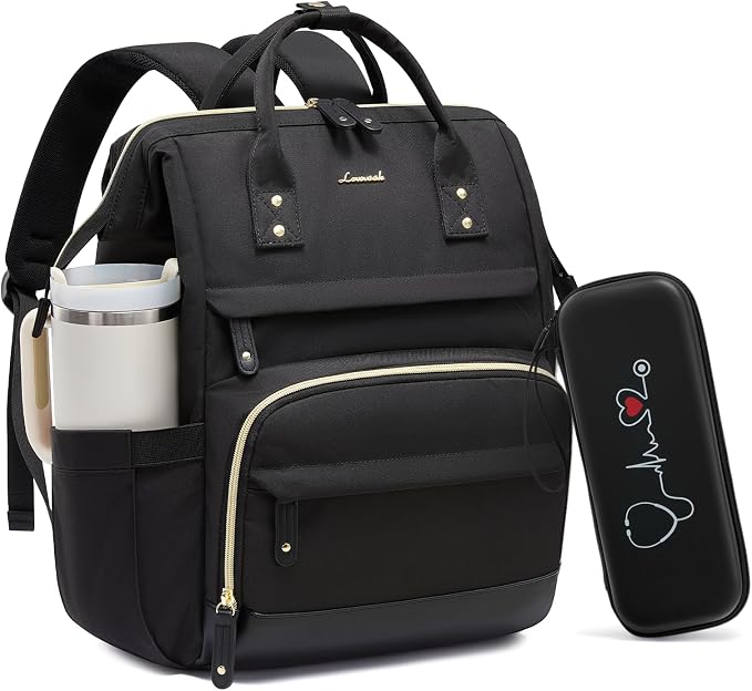LOVEVOOK Nurse Backpack with Stethoscope Case, Wide Open Steel Frame Work Bag for Women, 15.6 Inch Laptop Compartment, Accessories Organizer for Nursing Student Clinical Essentials