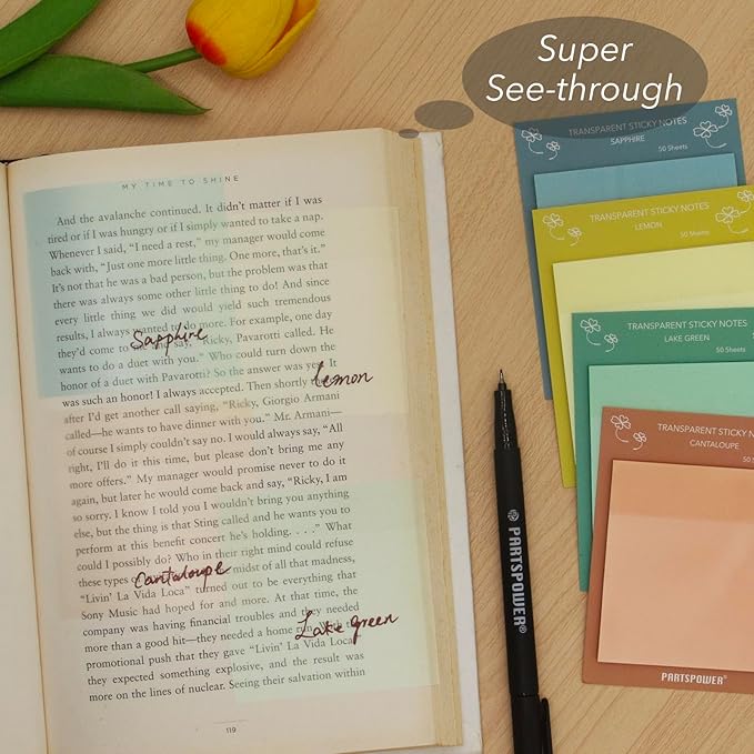 PARTSPOWER Super Transparent Sticky Notes, Jewel Tones 4 Packs 3X3 Inch See Through Annotating Sticky Notes for Annotating, Bible Study Supplies, Office School Supplies - Untamed Youth Series