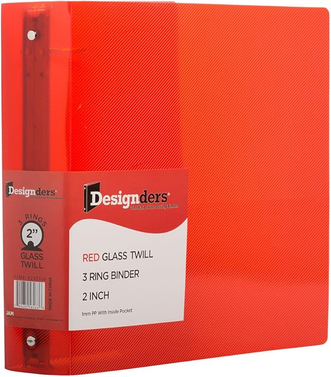 JAM PAPER Plastic 2 inch Binder - Red 3 Ring Binder - Sold Individually