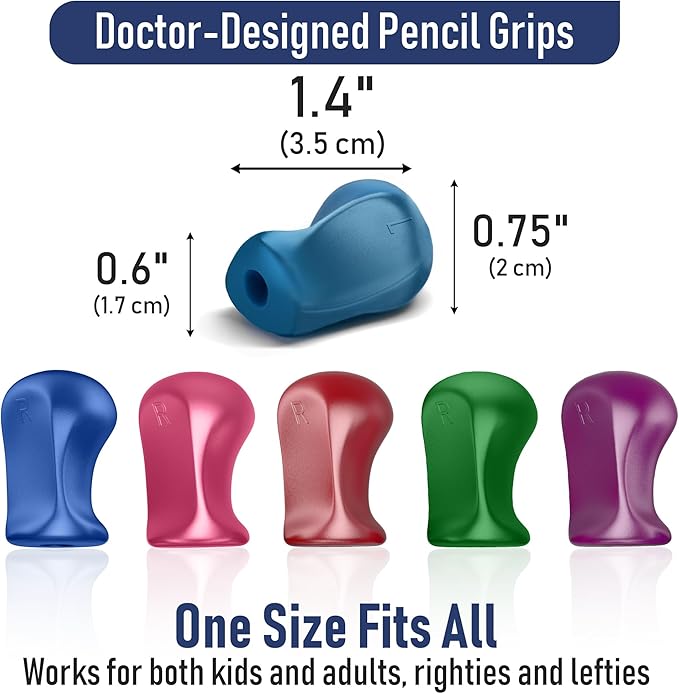 The Pencil Grip Metallic Grippers 6-Pack, Pencil Grips for Kids Handwriting, Ergonomic Pen Holder for Righties & Lefties, Writing Practice for Kids, Toddlers, Adults, Writing Tool with Finger Cushion