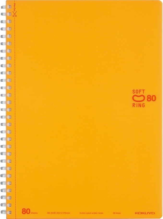 KOKUYO Spiral Lined Notebook, 10'' x 7'' Pastel Journal B5 Soft Ring Notebooks with Dot 6 mm Ruled, 80 Sheets, Orange 1 Subject Notebook, Note Taking for School (SU-SV308BT-YR)