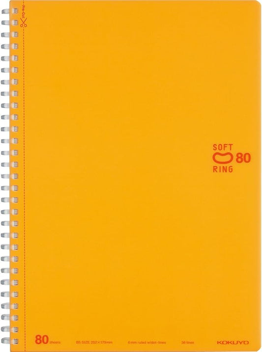 KOKUYO Spiral Lined Notebook, 10'' x 7'' Pastel Journal B5 Soft Ring Notebooks with Dot 6 mm Ruled, 80 Sheets, Orange 1 Subject Notebook, Note Taking for School (SU-SV308BT-YR)