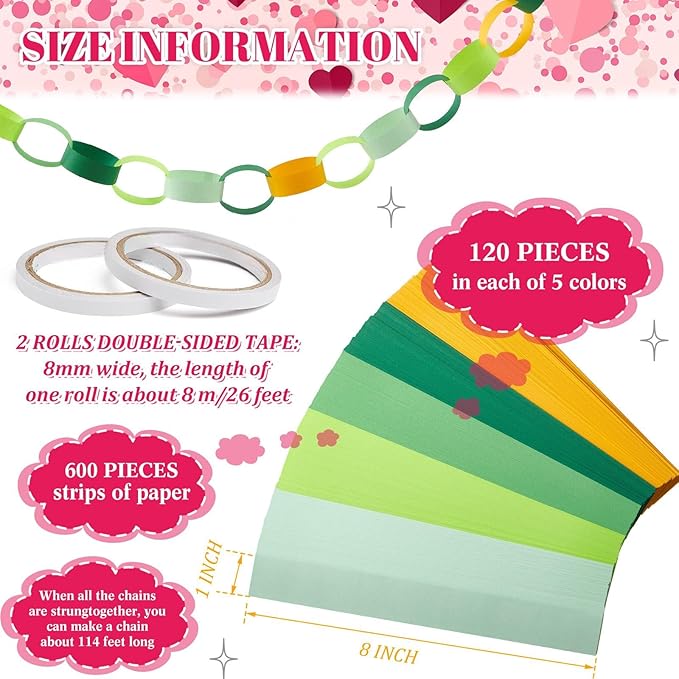 Lincia 600 Sheet Paper Chain Garland Strips 1x8 Inch with Double Sided Tape, DIY Construction Paper Chains for Birthday Wedding Holiday Party Decorations, Crafts Supplies (Irish Day)
