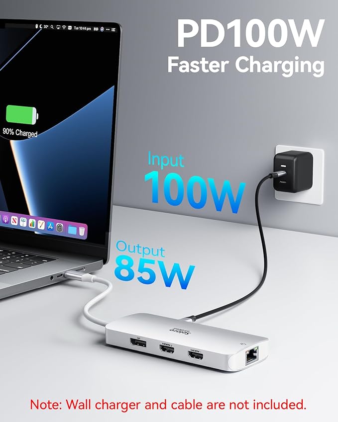 USB C Docking Station Dual Monitor, Selore Docking Station 3 Monitors Triple 4K Display with 2 HDMI, DisplayPort, 1 Gbps Ethernet, 100W PD Charging, USB 3.0 Ports Adapter for Dell, HP, etc(Silver)