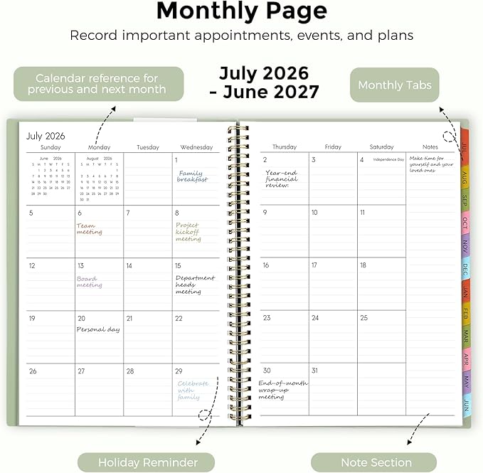 SKYDUE Appointment Book 2026-2027, Academic Hourly Planner from July 2026 - June 2027, 8.5" x 11" Weekly & Monthly Schedule Planner with 15-Minute Interval- Perfect for Daily Planning Green