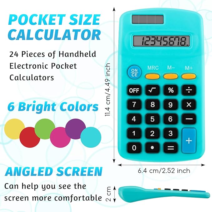 Weewooday 36 Pieces Small Basic Calculator 8 Digit Solar Battery Dual Power Mini Pocket Calculator for Kids Students Classroom Desktop Home Office, 6 Colors