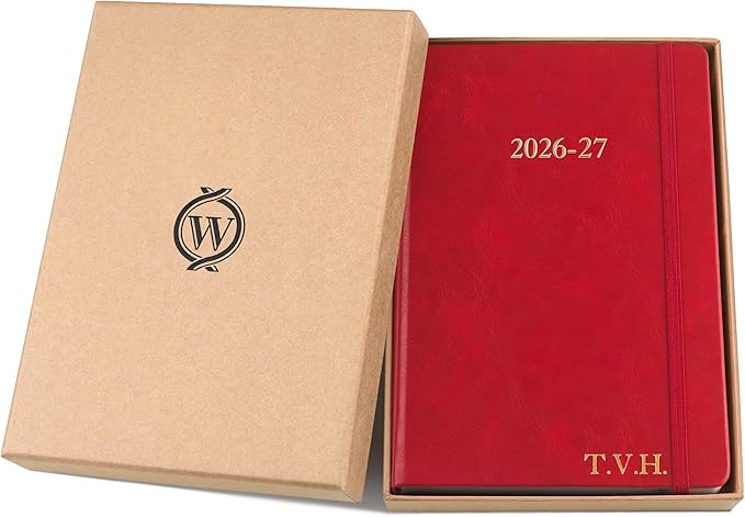 Wykeham's Executive 2026-27 Daily Journal Planner – Customization Available – Mid-Year Academic Diary – July 2026 to June 2027 (Personalized Crimson, 8.5"×5.5")